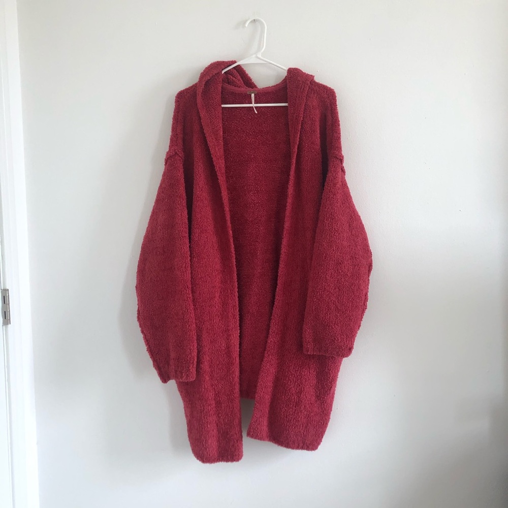Free People Pink/Red Oversized Fuzzy Cardigan